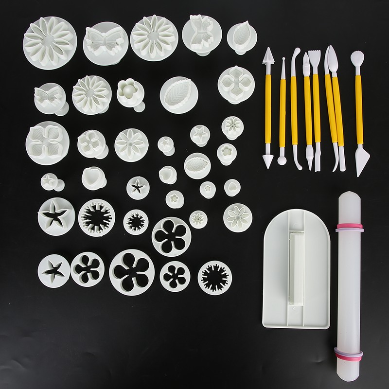 46PCs Pottery Tools Printing Mold Set Durable Plastic DIY Molds