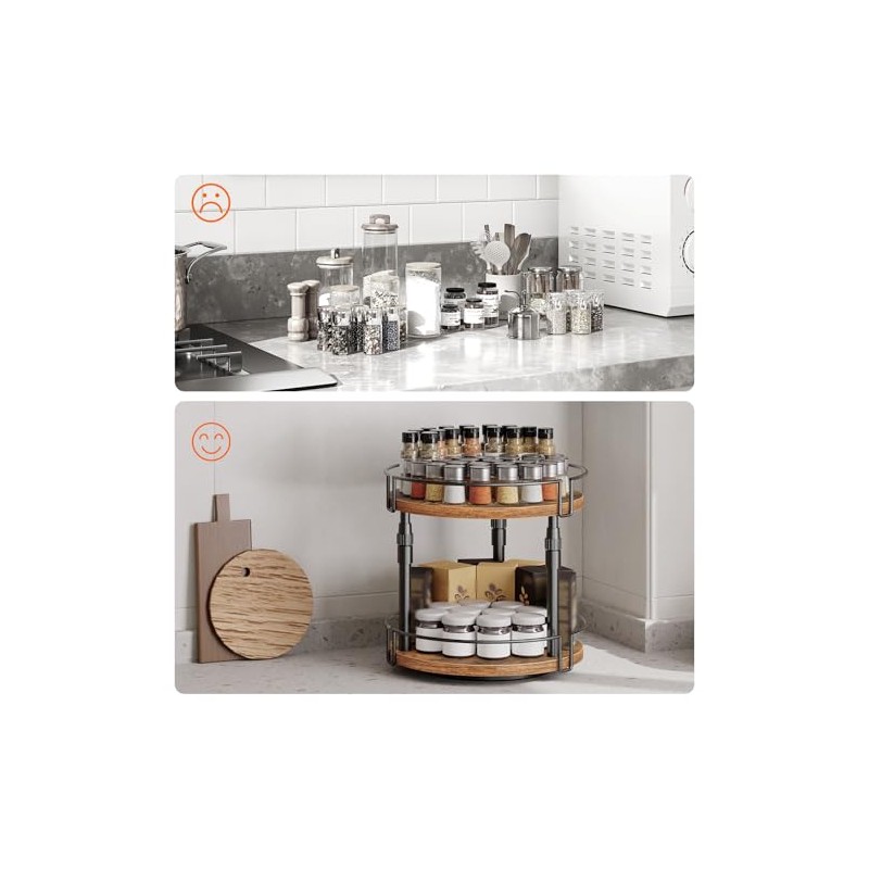 HOOBRO Spice Rack, Kitchen Rack, 2-Tier Height Adjustable, Rotating Spice