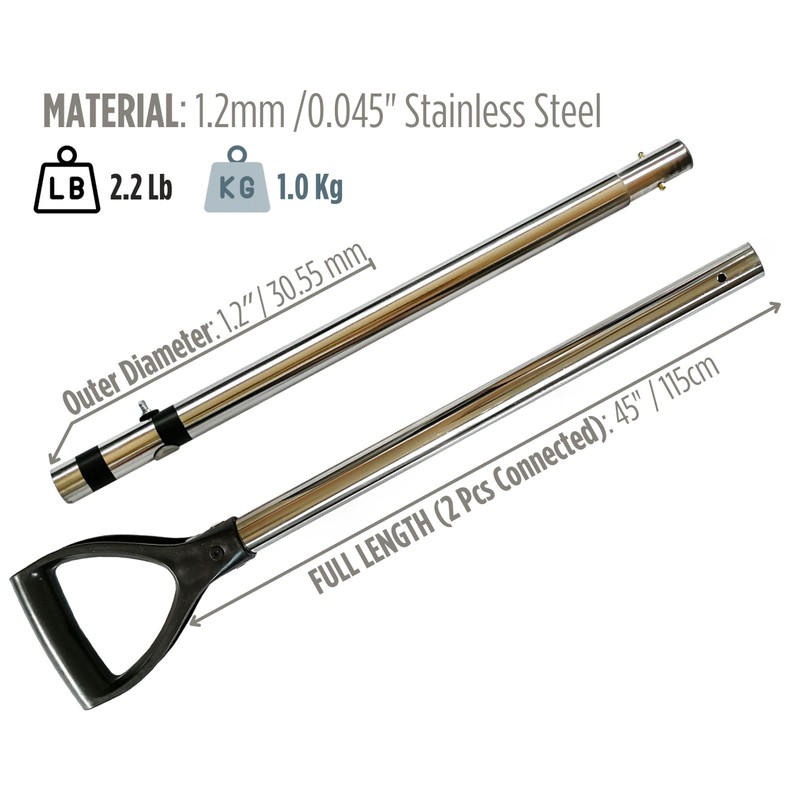 CooB Upgraded Travel Stainless Steel Pole Handle for Sand Scoop