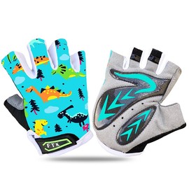 Kids Junior Cycling Gloves Fingerless Outdoor Sport Road Mountain Bike, Fit Boy Girl Youth Age 2-10, Gel Padding Bicycle Half Finger Pair S M L XL (Dinosaur, M)