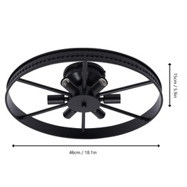RustyVioum Industrial Wagon Wheel Chandelier 6 Lights, Rustic Flush Mount Ceiling Light Fixture, Retro Ceiling Lamp Hanging Lamp for Kitchen Island Dining Room18 Inch Black,(Bulb Not Include)