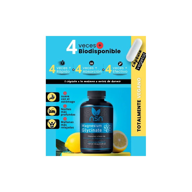 Glicinato de Magnesio NSN 100% Quelado Alta Absorción Vegano 100