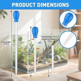 27.7 Inch Extra Long Aquarium Turkey Baster, 50ml Fish Tank Water Changer Siphon with 10 Inch Extension Tube, Aquarium Waste Remover Cleaner for Feeding, Water Change and Tank Maintenance, Blue