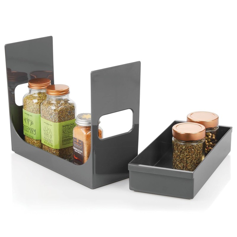 mDesign Spice Rack for Kitchen Cupboard - Extendable Kitchen Rack