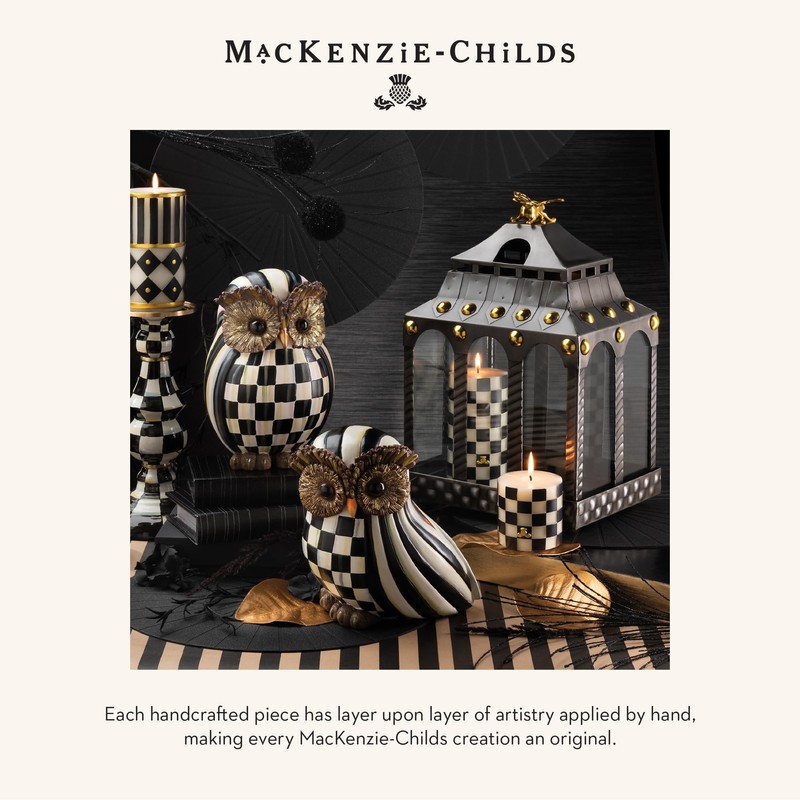 MACKENZIE-CHILDS Owl, Fall Owl Decor for Home, Black-and-White Courtly Stripe