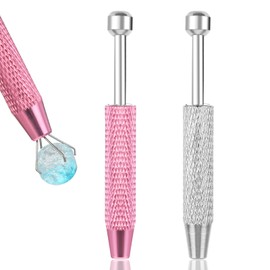 2 Pcs Jeweler's Pick up Tool, Piercing Ball Grabber Tool Mini Grabber Pen Stainless Steel 4 Prongs Claw Tweezers Pearl Grabber Pick up Tool for Electronic Component Diamond Pearls Gem (Pink, Silver)