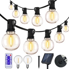 HENTAG 60FT Solar String Lights Outdoor Waterproof, G40 String Lights with 20+2 LED Shatterproof Bulbs, Dimmable Solar Patio Lights with Remote for Outside Backyard Party