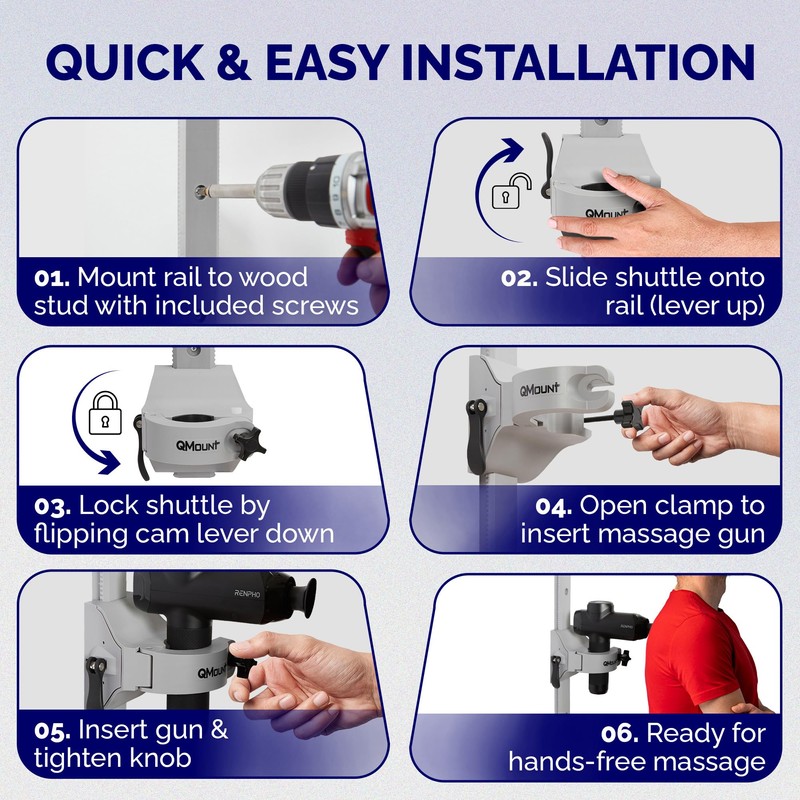 QMount Massage Gun Holder for Back - Fully Adjustable Massage