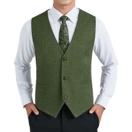 HISDERN Mens Green Waistcoat Classic Formal V Neck Plain Waistcoats for Men Wedding Party Cotton Suit Vest with Pockets XL