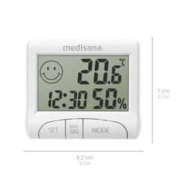 Medisana HG 100 Indoor Digital Hygrometer, Thermometer with Humidity, Room Temperature, Time, Humidification Indoor