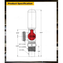 Highcraft 540DI Washing Machine Replacement Valve with Hammer Arrestor Inlet x 3/4’’ MHT Outlet Brass Red-for Hot Water Supply, 1/2’’ CPVC