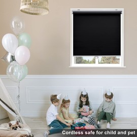 Sunoff Blackout Roller Shades Blinds Cordless for Windows Pull Down Room Darkening Door Blinds with Thermal Insulated Easy to Install for Living Room,Bedroom,Home,Office Bathroom Black 22" W x 72" H