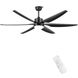 Ohniyou 66'' Ceiling Fan with Lights Remote Control, Large Ceiling Fan Black, 6 Blades 6 Speeds Ceiling Fans Light for Outdoor Indoor Patio Living Room Porch Office Garage Shop Factory Warehouse