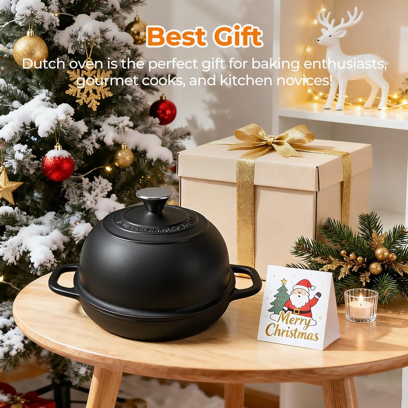 5QT Pre-Seasoned Cast Iron Dutch Oven For Bread Baking, Dutch