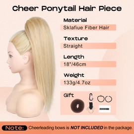 SEIKEA Cheer Ponytail Hair Piece, 18" Straight Cheerleader Hairpiece Ponytail Extension for Cheer Competitions, Dance, Costume, Dress up, Soft Natural Look for Teens Girls Light Blonde/Blonde