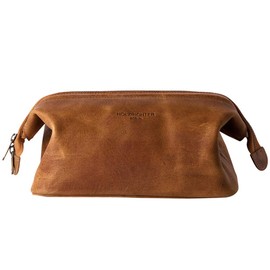 HOLZRICHTER Berlin Toiletry Bag (M) - Premium Leather Toiletry Bag, Camel Brown