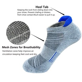 J.WMEET Men's Low Cut Ankle Athletic Socks Cushioned Breathable Running Performance Sport Tab cotton Socks