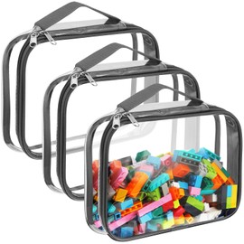 Sanwuta 3 Packs Toy Storage Bags with Zipper, Clear PVC Organizing Waterproof Toy Bags for Board Games, Building Blocks, and Kids Books(12.6 x 9 x 2.36 Inch,Gray)