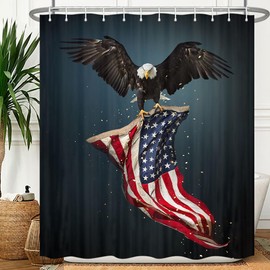 Viajar American Flag Shower Curtain, 4th of July Shower Curtain Bald Eagle Shower Curtain Independence Day Shower Curtain American Flag USA Flag Patriotic Shower Curtain with Hooks, 72X72 Inch, Blue