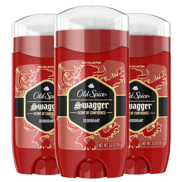 Old Spice Aluminum Free Deodorant for Men, Swagger Confidence and Amberwood, Red Collection, 3 Oz (Pack of 3)