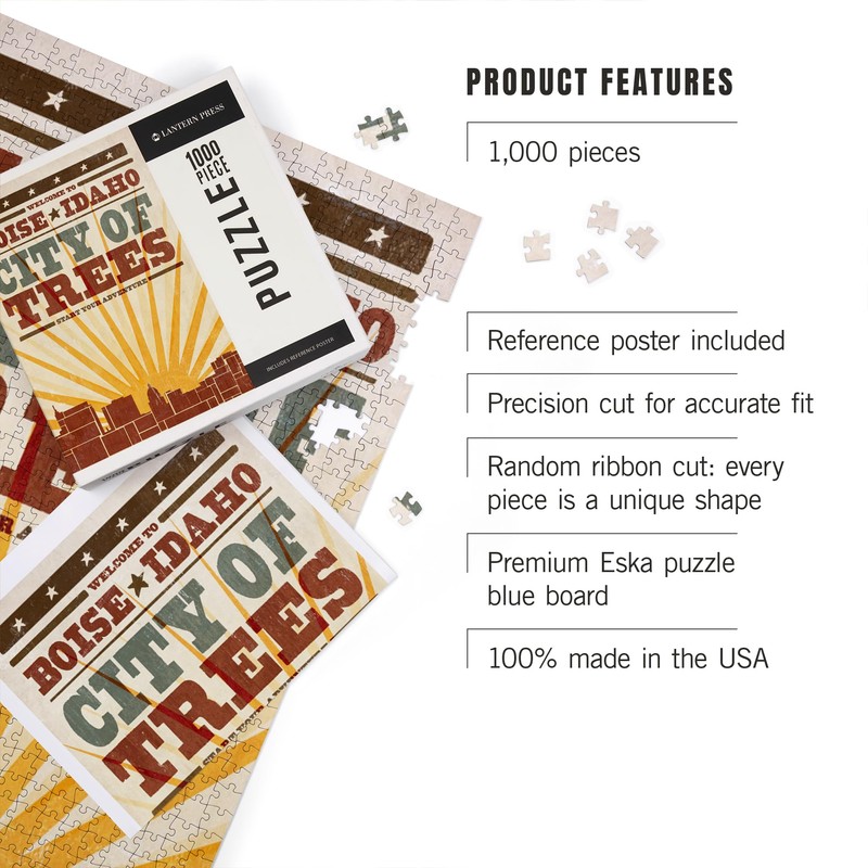 Lantern Press Boise, Idaho, Skyline and Sunburst Screenprint Style 1000