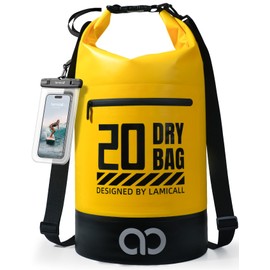 Lamicall Waterproof Dry Bag (5L/10L/20L/30L/40L), Waterproof Bag with Included Waterproof Phone Pouch, Adjustable Strap, Drybag for Boat Swimming Canoe Fishing Rafting Snowboarding - Yellow(20L)
