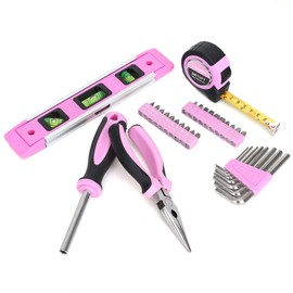 FASTPRO 33-Piece Pink Tool Kit, Household Tool Set with Screwdriver Bits & Holder, Basic Hand Tools for Women with Tool Bag