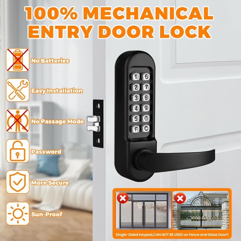 ANNFUZ Mechanical Keypad Keyless Entry Door Lock with Handle,Push Button