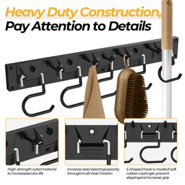 GARLWOLEX 34 Inch Garden Tool Organizer Wall Mount with Non Slip Rubber Coated Metal Hooks, Storage Rack for Indoor/Outdoor Shovel, Rake, Mop and Broom Holder Wall Mount （ 10 Hooks+10 Holders