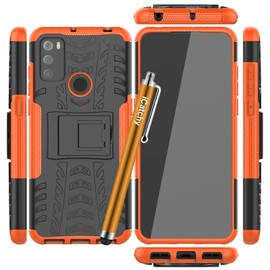 iCatchy for Alcatel 1S 2021 / 3L 2021 Case Heavy Duty Hard Tough Dual Layer Hybrid Shockproof kickstand Cover (Orange)