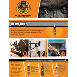 Gorilla Heavy Duty Construction Adhesive, 9 Ounce Cartridge, White, (Pack of 1)
