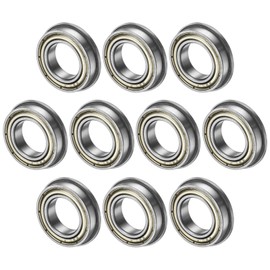 M METERXITY 10-Pack F6801ZZ Flanged Ball Bearing, 12 x 21 x 5mm Double Metal Shielded Chrome Steel (GCr15) Flange Rip Bearings for Wheelbarrow/Printer/Fax Machines/Power Tools