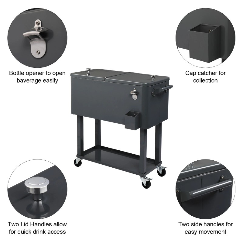 Jutoop 80QT Insulated Trolley - Dark Gray Plastic Rectangular Rolling
