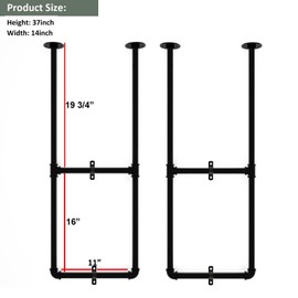 DIYHD 2 Tier Ceiling Mount Black Shelf Bracket,U Shape Pumbing Pipe Kitchen Storage Brackets (No Planks), 37" Bracket-2 Pairs