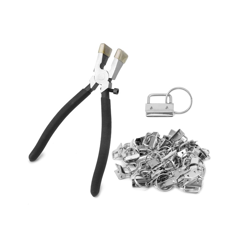 QWORK Pack of 40 Silver Lanyard Blanks with Key Ring