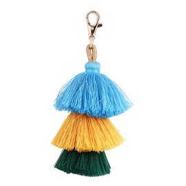 ZOONAI Women Colorful Tassels Charm Keychain Car Keyring Holder Bag Wallet Purse (Blue)