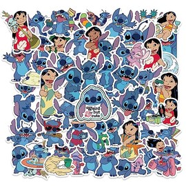 Paquete de 50 calcomanías de puntada de dibujos animados, impermeables, de vinilo para botella de agua, equipaje, bicicleta, automóvil, regalo para niños, adolescentes, adultos, calcomanías para niños pequeños (azul)