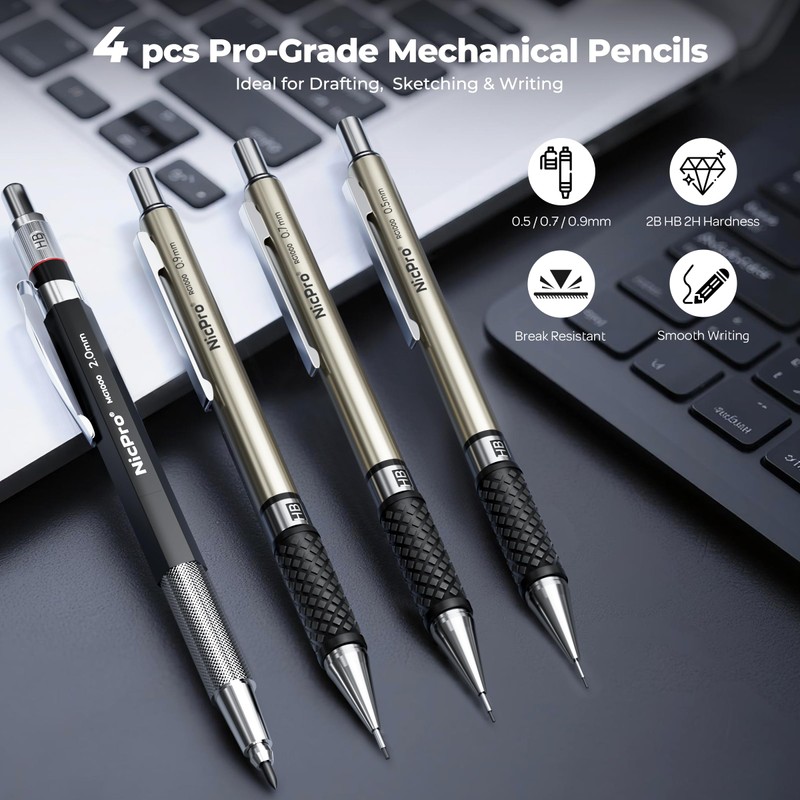Nicpro 16PCS Drafting Tools with 12‘’ Aluminum Architect Scale Ruler,