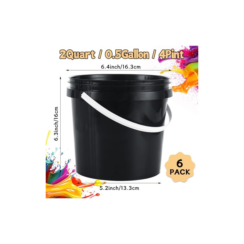 AKOLAFE 6 Pack Paint Bucket for Painting Plastic 2 Quart