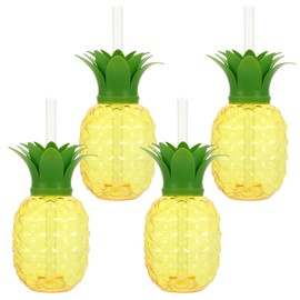 Zerodeko 4 Sets Plastic Drinking Cups with Straw Lid Pineapple Milk Cup Reusable Tumbler Water Cup Coffee Cup Juice Coffee Cup Smoothie Cup Bubble Tea Cup