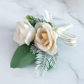 Handmade Wedding Boutonniere Artificial Rose White/Green/Ch