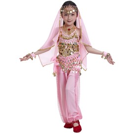 Astage Kids Princess Girl Indian Belly Dance Costume Cosplay Bollywood Ornaments Pink L