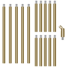 M10 Threaded Extension Poles, 5 PCS 12-inch & 10 PCS 6-inch Lighting Fixture Downrods Stems & 180 Degrees Sloped Ceiling Adapter Kits for Pendant Light, Island Lighting, Chandeliers (Brass)