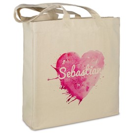 Stofftasche mit Namen Sebastian - Motiv Painted Heart - Farbe beige - Stoffbeutel, Jutebeutel, Einkaufstasche, Beutel