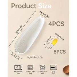 Ceramic Corn Cob Holders, 9" Corn on the Cob Dishes Set of 4, White Corn Cob Dishes with Non-Slip Bottom, With 8 Corn Cob Holders, Microwave Dishwasher Oven Safe