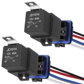 Weasch 2 Pcs Waterproof Relay Kit, 12V 40A, 5 Pin SPDT, Heavy Duty 14 AWG Tinned Copper Wires Automotive Relay and Harness Set for Automotive Car Marine Boat (2)