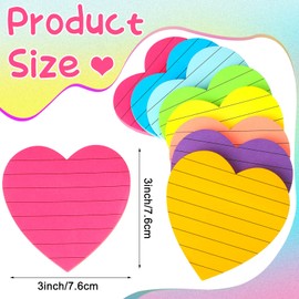 Teling 24 Pcs Heart Shape Lined Sticky Notes Valentine's Day Sticky Notes Cute Bright Colorful Sticking Power Memo Pads Red Heart Self Sticky Note Pads for Office School 3x3 Inch(Bright Colors)