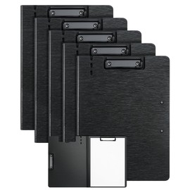 WORPSON Clipboard Folder, Brushed Texture 360 Degree Foldable Clipboard, Letter / A4 Size with Pen Holder and Vertical Double Metal Clips, File Cover Work Folder Clipboards (Black - 5 Pack)
