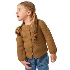 Lilax Baby Girl Knit Sweater Long Sleeve Cardigan, Brown, 24 Months