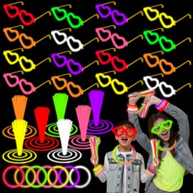 ArtCreativity Glow in the Dark Bracelets and Glasses - Includes 20 Heart-Shaped Frames, 60 Glowsticks, and 60 Connectors - Glow in the Dark Party Supplies in Assorted Colors - Glow Party Favors